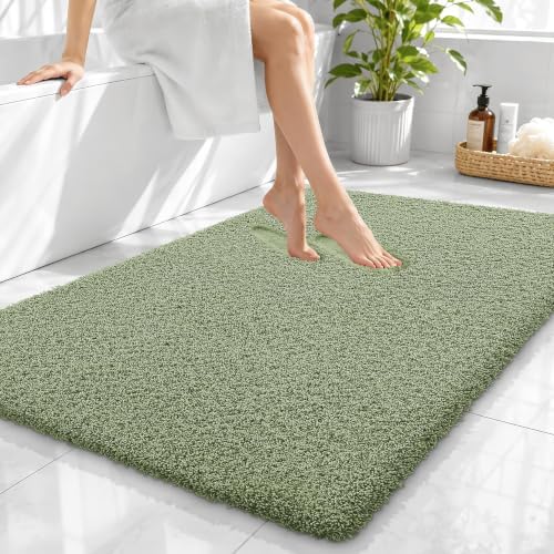 OLANLY Microfiber Large Bathroom Rugs 40x32, Soft Bath Mat, Sage Green