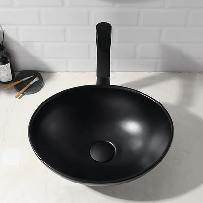16x13 Matte Black Vessel Sink With Faucet and Drain Combo - Oval Porcelain Ceramic Above Counter Bathroom Sink
