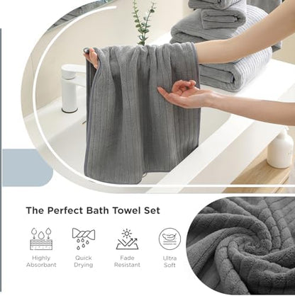 Hailea 18 Piece Family Bath Towel Set Include 6 Bath Towels,6 Hand Towels and 6 Washcloths Soft Bathroom Towel with Hanging Loops,Highly Absorbent Quick Dry Towels Set for Bathroom,Hotel and Spa-Grey
