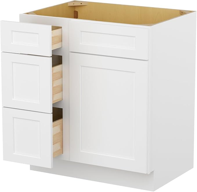 Furinno Shaker Drawers Left Bath Vanity Cabinet Without Top, Ready to Assemble, 21 D x 30 W x 34.5 H, White