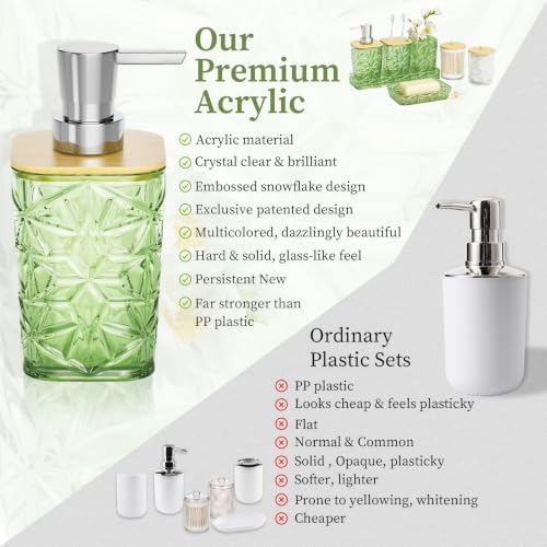 Green Bathroom Accessories Set 7 Pcs, Green Bathroom Sets, Acrylic Soap Dispenser and Toothbrush Holder Set, Qtip Holder Set, Bathroom Sink Set, Gift for Home Apartment