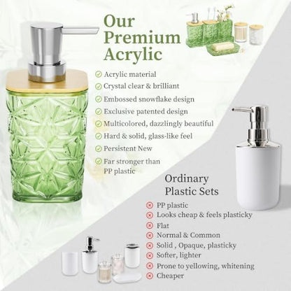 Green Bathroom Accessories Set 7 Pcs, Green Bathroom Sets, Acrylic Soap Dispenser and Toothbrush Holder Set, Qtip Holder Set, Bathroom Sink Set, Gift for Home Apartment