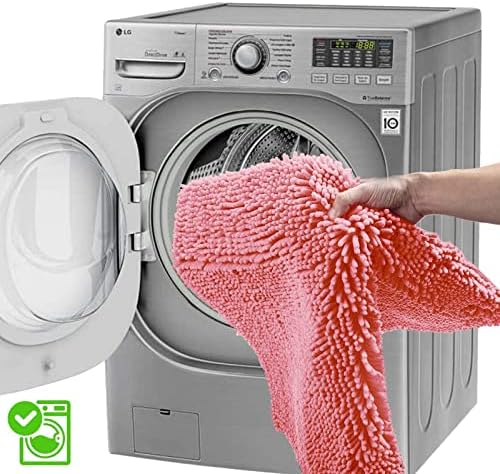 Bathroom Rugs Chenille Bath Mat Set 3-Piece Bath Rugs for Bathoom Extra Soft Bath Mats for Bathoom Non Slip Absorbent Shag Bthroom Carpet, Machine Washable, Toilet Rug Pink