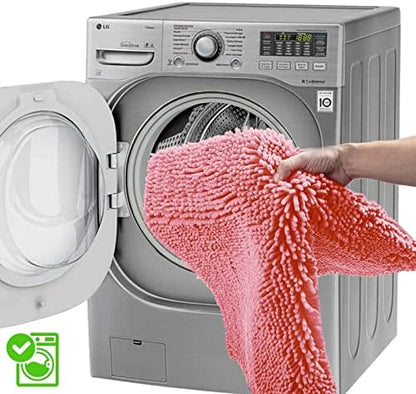 Bathroom Rugs Chenille Bath Mat Set 3-Piece Bath Rugs for Bathoom Extra Soft Bath Mats for Bathoom Non Slip Absorbent Shag Bthroom Carpet, Machine Washable, Toilet Rug Pink