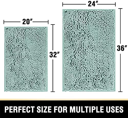 H.VERSAILTEX Bath Mats for Bathroom Non Slip Luxury Chenille Bathroom Rugs Extra Soft Absorbent Shaggy Mat Rugs Washable Fast Dry 2 Piece (Aqua Foam, 24" x 36"/20" x 32")