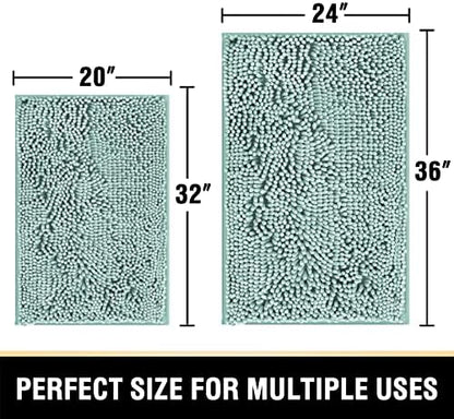 H.VERSAILTEX Bath Mats for Bathroom Non Slip Luxury Chenille Bathroom Rugs Extra Soft Absorbent Shaggy Mat Rugs Washable Fast Dry 2 Piece (Aqua Foam, 24" x 36"/20" x 32")