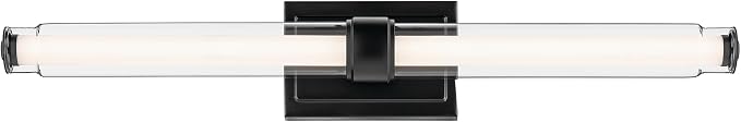 Kichler Laurene LED Bath Bar Light, Black | Linear vanity light with clear glass for mirrors and vanities (31" x 5" x 4.75"), 55239BKLED