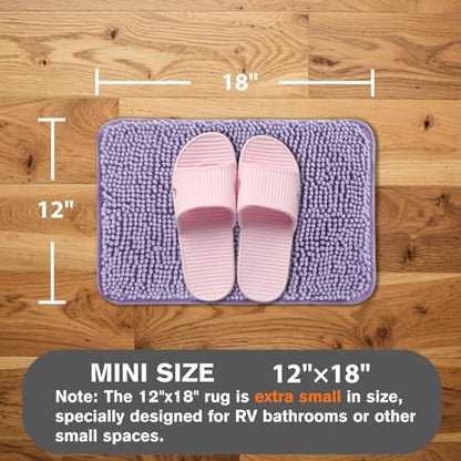 Small Bathroom Rug 12"x18" – Washable and Absorbent Bath Mat, Non Slip, Thick Soft Chenille Bath Rugs for Bathroom, Shower, Sink, Dog mat(Lavender)