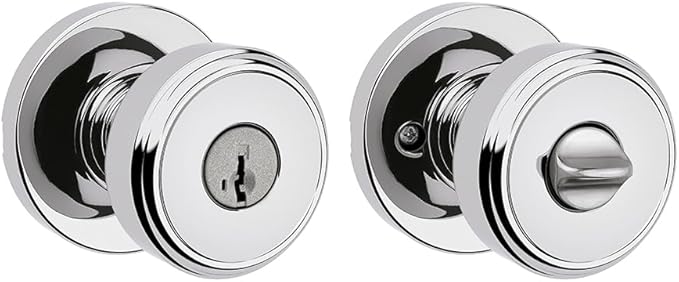 Kwikset Maven Entry Door Knob with Lock and Key, Secure Keyed Handle Exterior, Front Entrance and Bedroom, Polished Chrome, Pick Resistant SmartKey Rekey Security and Microban