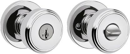 Kwikset Maven Entry Door Knob with Lock and Key, Secure Keyed Handle Exterior, Front Entrance and Bedroom, Polished Chrome, Pick Resistant SmartKey Rekey Security and Microban