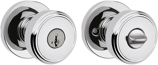Kwikset Maven Entry Door Knob with Lock and Key, Secure Keyed Handle Exterior, Front Entrance and Bedroom, Polished Chrome, Pick Resistant SmartKey Rekey Security and Microban