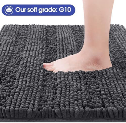 ACCUMTEK Striped Grey Bathroom Rug Mat 32"x20" Ultra Soft, Non Slip Chenille Bath Rugs, Absorbent Plush Shaggy Bath Mats for Bathroom, Bedroom, Kitchen, Shower, Tub,Deep Grey