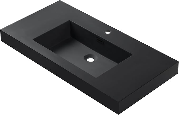 Dowell 36" Bathroom Sink,Single Bowl Vanity Basin,Rectangular Drop-In Bathroom Sink with Overflow,Black-000 3618BP-BL
