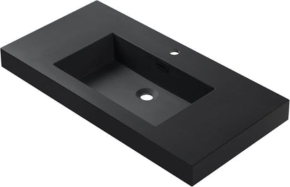Dowell 36" Bathroom Sink,Single Bowl Vanity Basin,Rectangular Drop-In Bathroom Sink with Overflow,Black-000 3618BP-BL