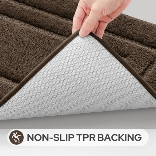 HOMEIDEAS Bathroom Rugs Sets 2 Piece, Soft Extra Long Bath Mat Brown