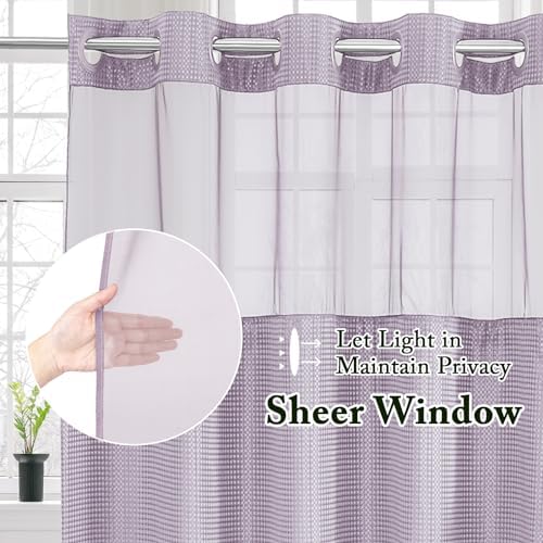 Gibelle No Hook Cloth Lavender Shower Curtain with Liner, 36x74