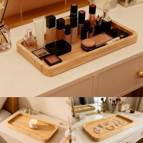 Bamboo Vanity Bathroom Tray for Counter, Bamboo Tray for Bathroom, Toilet Tank, Perfume 11.8L x 5.9W x 0.8H inch (Bamboo)
