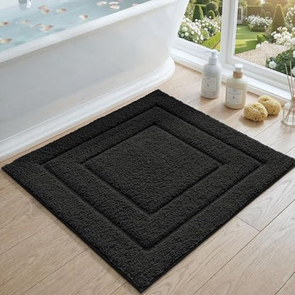 DEXI Square Bathroom Rug 32x32, Non-Slip and Absorbent Bath Mat, Black