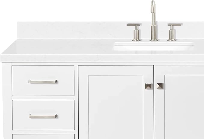 ARIEL Cambridge 60-inch Bathroom Vanity with Sink,Solid Wood, 1.5-inch Carrara White Quartz Countertop, Single Rectangular Porcelain Sink, 2 Soft Closing Doors, 9 Dovetail Drawers, White
