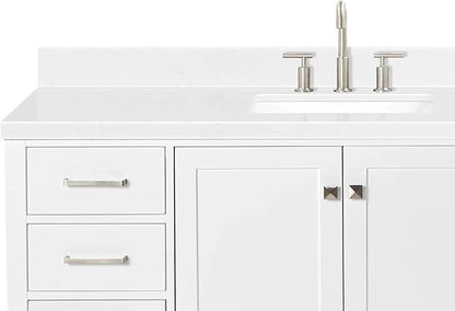 ARIEL Cambridge 60-inch Bathroom Vanity with Sink,Solid Wood, 1.5-inch Carrara White Quartz Countertop, Single Rectangular Porcelain Sink, 2 Soft Closing Doors, 9 Dovetail Drawers, White