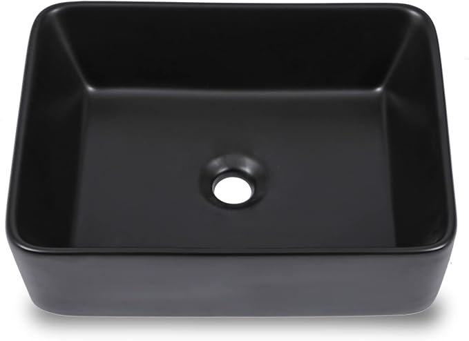Black Vessel Sink Rectangle, Dcolora 19"x15" Matte Black Bathroom Vessel Sink Rectangular Above Counter Ceramic Porcelain Lavatory Vanity Sink Bowl Basin