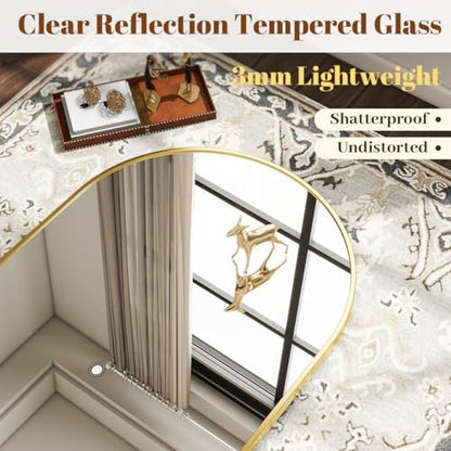 VooBang Large Arched Wall Mirror, 36 x 48 inch Arch Bathroom Mirror Gold