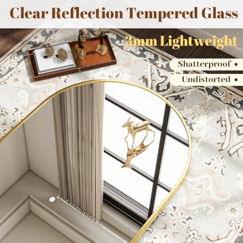 VooBang Wide Arched Wall Mirror, 38 x 40 inch Arch Bathroom Mirror Gold