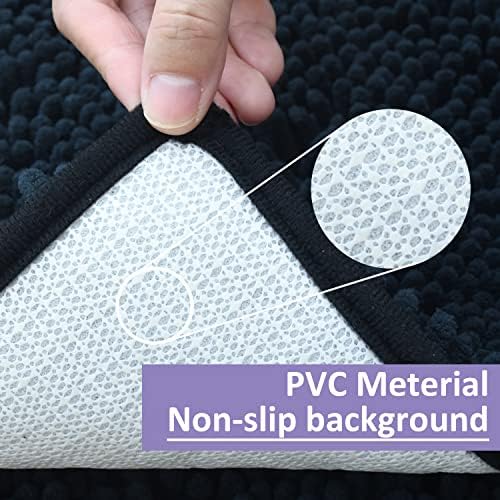 RUN HELIX Bathroom Rugs Set 2 Piece Thick Chenille Bath Mats, Soft Quick Dry Plush Absorbent Bath Rugs with Non-Slip PVC Backing, 32x20+24x16 Inch Black