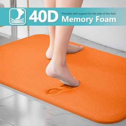 Orange Memory Foam Bath Mat Set Extra Soft Bathroom Rugs 3 Piece Non Slip Absorbent & Dry Living Mat Sets Washable Bath Carpets with Toilet Rug,Bath Rugs for Bathroom,Tub,Shower,Kitchen,Bedroom