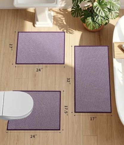 YIHOUSE Purple Bathroom Rugs Sets 3 Pieces,Thin Bath Mat Quick Dry