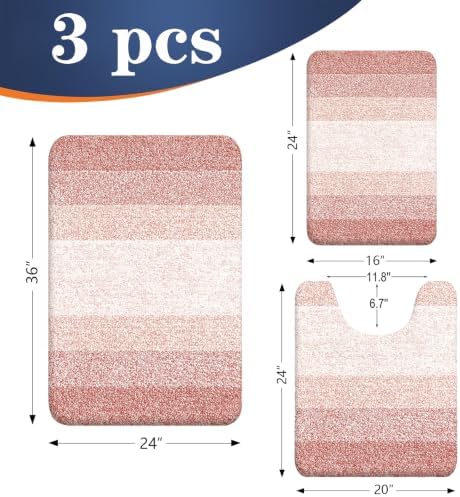 OLANLY Microfiber Bathroom Rugs Sets 3 Piece, 36"x24"+24"x16"+24"x20"