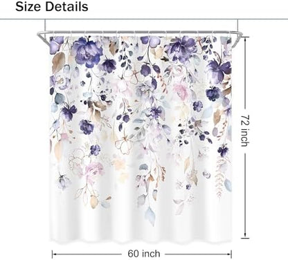 Floral Purple Pink Leaf Rustic Girly Bathroom Shower Curtain Set