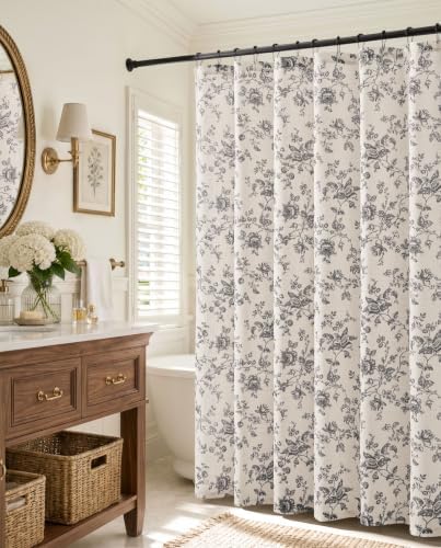 jinchan Linen Shower Curtain for Bathroom with 12 Hooks, Gray, 70x72