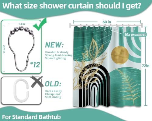 Teal and Gold Shower Curtain, 60X72 in, Mid Century Modern Turquoise