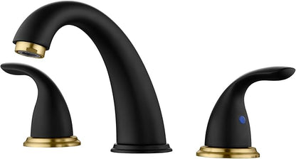 sumerain 8 Inch Widespread Bathroom Faucet 3 Hole Vanity Faucet SUS 304 Stainless Steel, Black&Gold