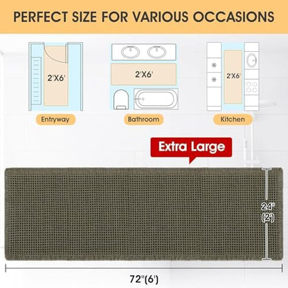 IM HOME Waffle Runner Rug Olive Green 6'x2', Boho Woven Modern Bath Mat Rugs, Absorbent Non Slip Bathroom Rugs, Soft Washable Bath Rugs with Tassels for Bathroom, Bedroom, Kitchen, Shower, Tub