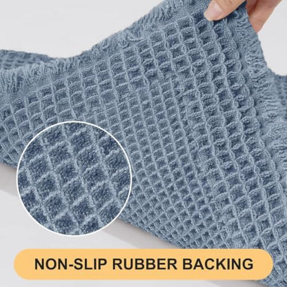 Upgrade Waffle Bath Mat Set 2 Piece, Boho Bathroom Rugs Absorbent Non Slip, Ultra Soft Bathroom Mat, Machine Washable Knit Bath Rugs with Tassels for Bathroom, Bedroom, Kitchen, Shower, Tub, Blue