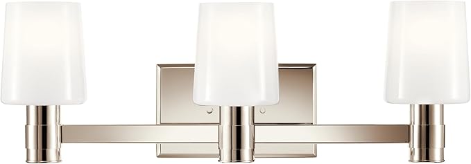 Kichler Adani 3-Light Vanity, Modern Light with Opal Glass in Polished Nickel, Bathroom or Powder Room (8.25" x 24"), 55176PN