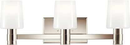 Kichler Adani 3-Light Vanity, Modern Light with Opal Glass in Polished Nickel, Bathroom or Powder Room (8.25" x 24"), 55176PN