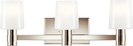 Kichler Adani 3-Light Vanity, Modern Light with Opal Glass in Polished Nickel, Bathroom or Powder Room (8.25" x 24"), 55176PN