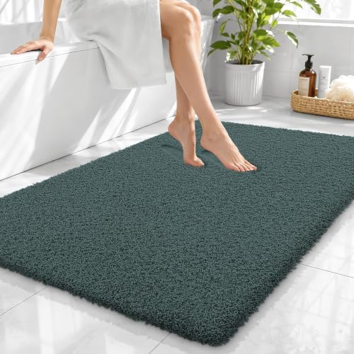 OLANLY Microfiber Large Bathroom Rugs 40x32, Soft Bath Mat, Blackish Green