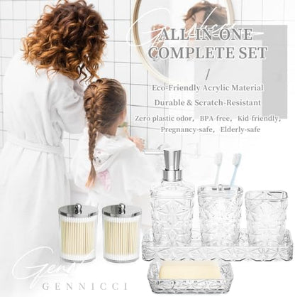 Bathroom Accessory Set, 7 Pcs White Bathroom Accessories Set, Acrylic Soap Dispenser and Toothbrush Holder Set, Qtip Holder Set, Bathroom Sink Set, Gift for Home Apartment