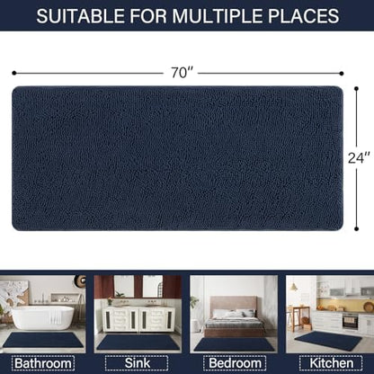 LOCHAS Luxury Bathroom Rug Shaggy Bath Mat 24 x 70 Inch, Navy