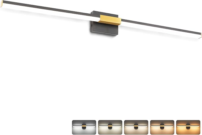 SOLFART Bathroom Vanity Lights 48-Inch: Black and Gold 5CCT Dimmable Bathroom Lights Over Mirror, Solid Frosted Acrylic, Built-in Dimmer, CRI88 Soft Light, ETL IP44