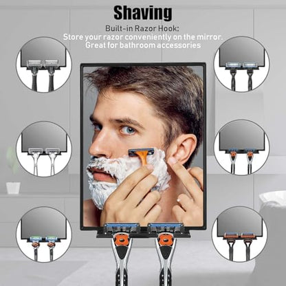 LFOYOU Shower Mirror for Shaving & Washing Your Face with a Squeegee - Built-in Two Razor Holder, 360°Rotation Adjustable Shaving Bathroom Mirror - Easy Install, Home Shower Accessory(Not Fogless)