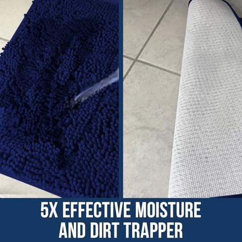 Muddy Mat® | Chenille Bathroom Rugs Quick Dry Microfiber Mats Non Slip Washable, Extra Thick, Soft and Highly Absorbent Bath Mats for Bathroom, Kitchen, and Shower Floor - Navy Blue 35"x59"