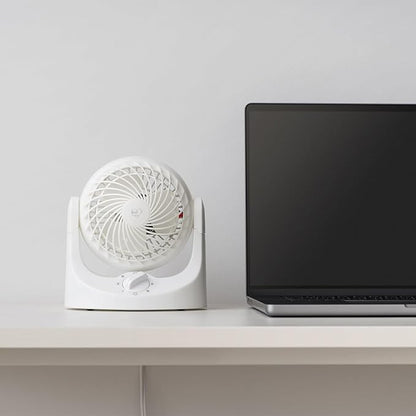 IRIS USA WOOZOO Desk Fan, Air Circulator, 3 Speeds, 32ft Max Air Distance, 112° Adjustable Tilt, 27.5db Quiet Motor, Small Fan for Bedroom, Office, Dorm, White
