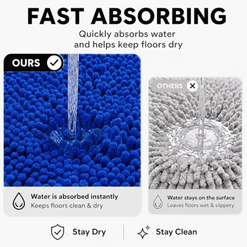 Bathroom Rugs Sets 2 Piece,Super Absorbent Soft,Thick,Machine Washable Chenille Bath Mat,Non Slip Toilet Floor Rug,Bath Mats for Bathroom,20x32 Plus 20x20 U Shape,Royal Blue
