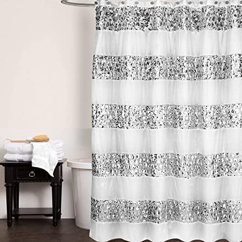 Zahari Home Sinatra Bathroom Shower Curtain Glamorous Bling Fabric Shower Curtain, 72"x70", White