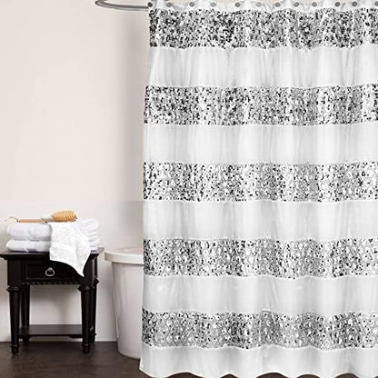 Zahari Home Sinatra Bathroom Shower Curtain Glamorous Bling Fabric Shower Curtain, 72"x70", White